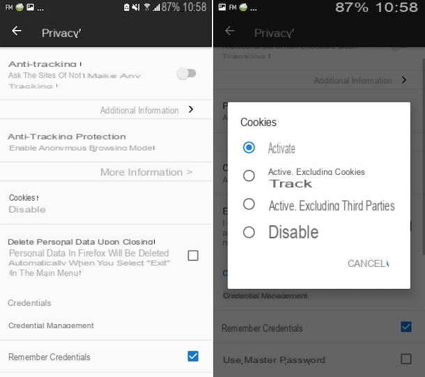 How to activate cookies on Android