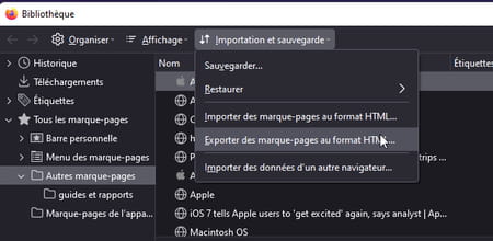Firefox bookmarks: export and import bookmarks