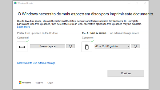 Atualize o Windows 10: quanto espaço livre no disco rígido?