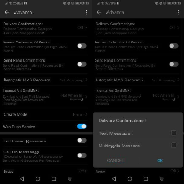 How to disable Huawei SMS delivery report
