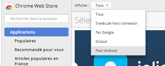 Chrome Web Store ahora muestra si existe una extensión como una aplicación de Android