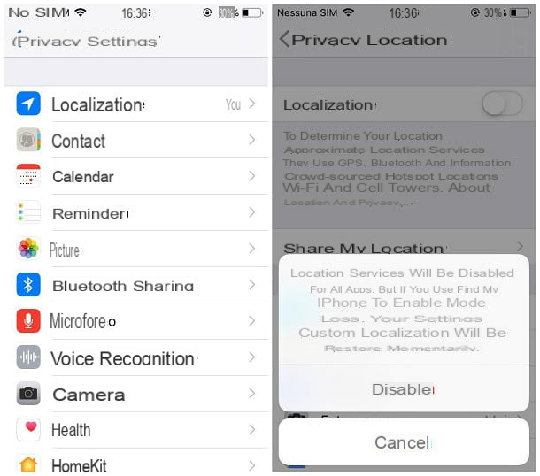 How to disable iPhone location