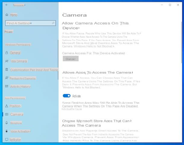 How to activate the webcam of the Windows 10 PC