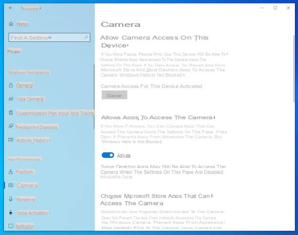 How to activate the webcam of the Windows 10 PC