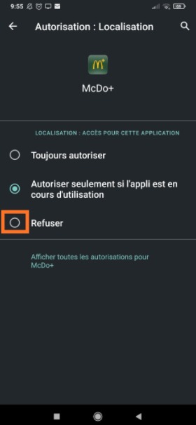 Android: how to disable location for an application