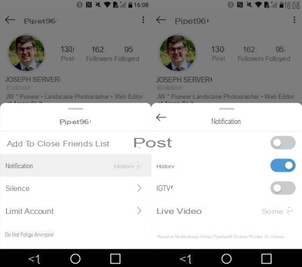 How to activate notifications of stories on Instagram