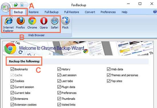 Browser backup to save settings and favorites (Chrome, Firefox, Safari)