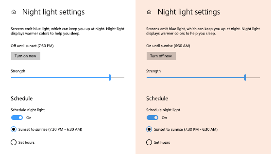 Cómo funciona Night Light en Windows 10 para evitar la fatiga visual