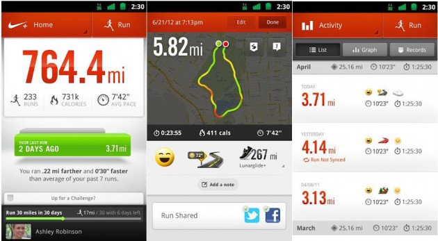 The Nike+ Running app for running while staying connected