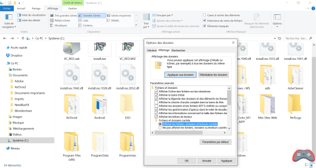Windows: how to show extensions and hidden files