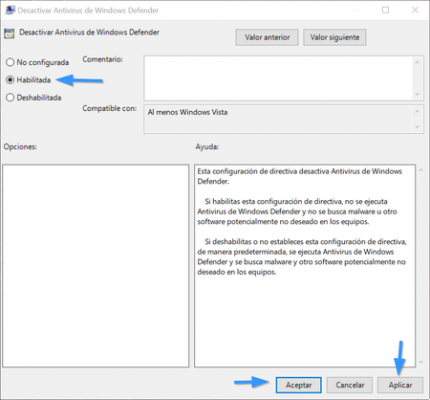 Desactivar o Windows Defender no Windows 10 Pro