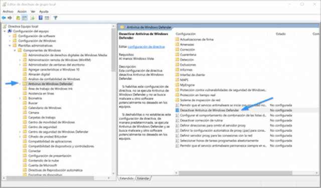 Desactivar o Windows Defender no Windows 10 Pro