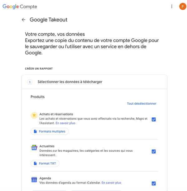 Google data: save all the information of an account