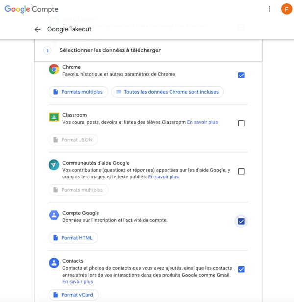 Google data: save all the information of an account