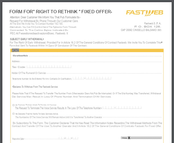 How to disable Fastweb